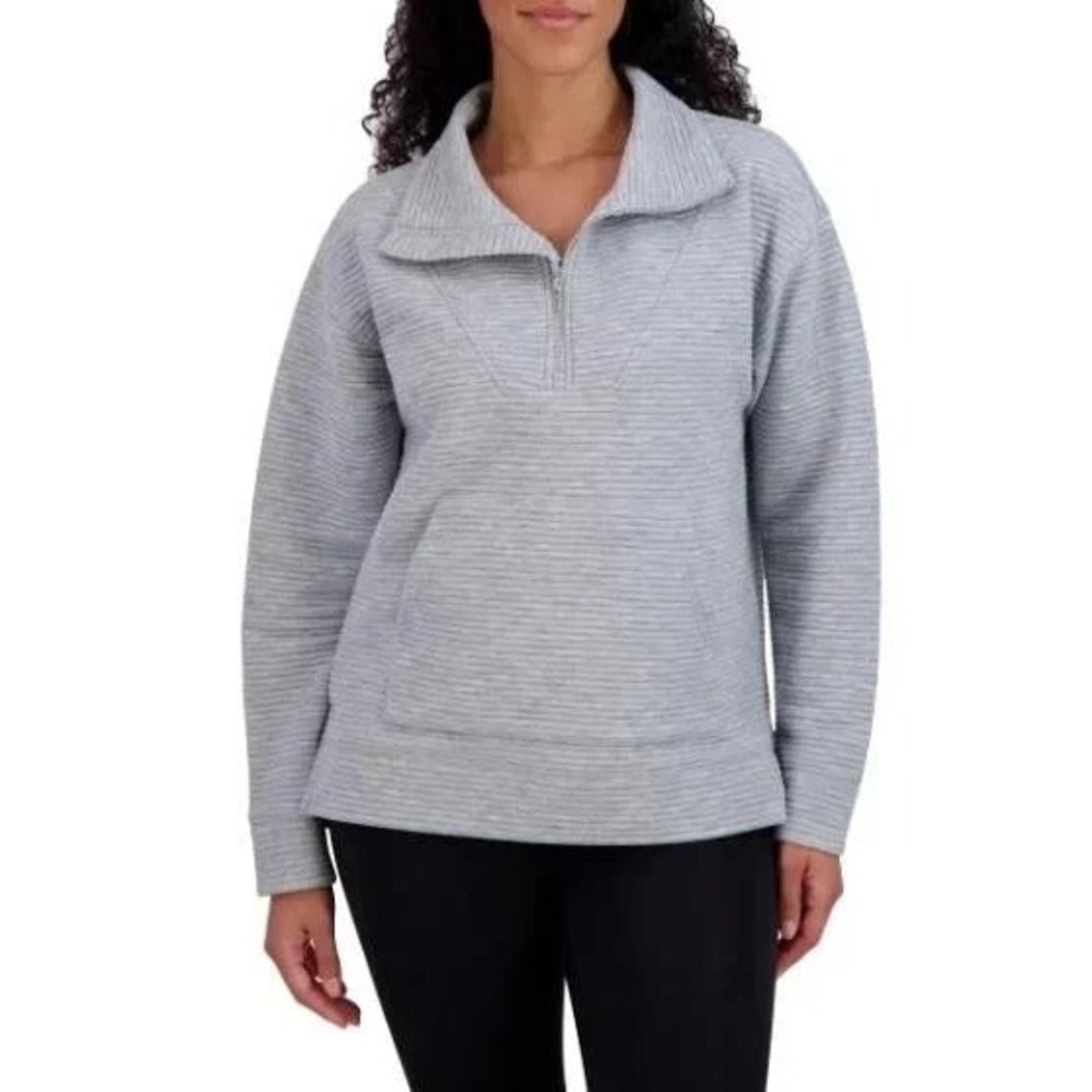 Kirkland Signature Women's Ottoman Half-Zip Sweatshirt, Gray, Size: Medium, New
